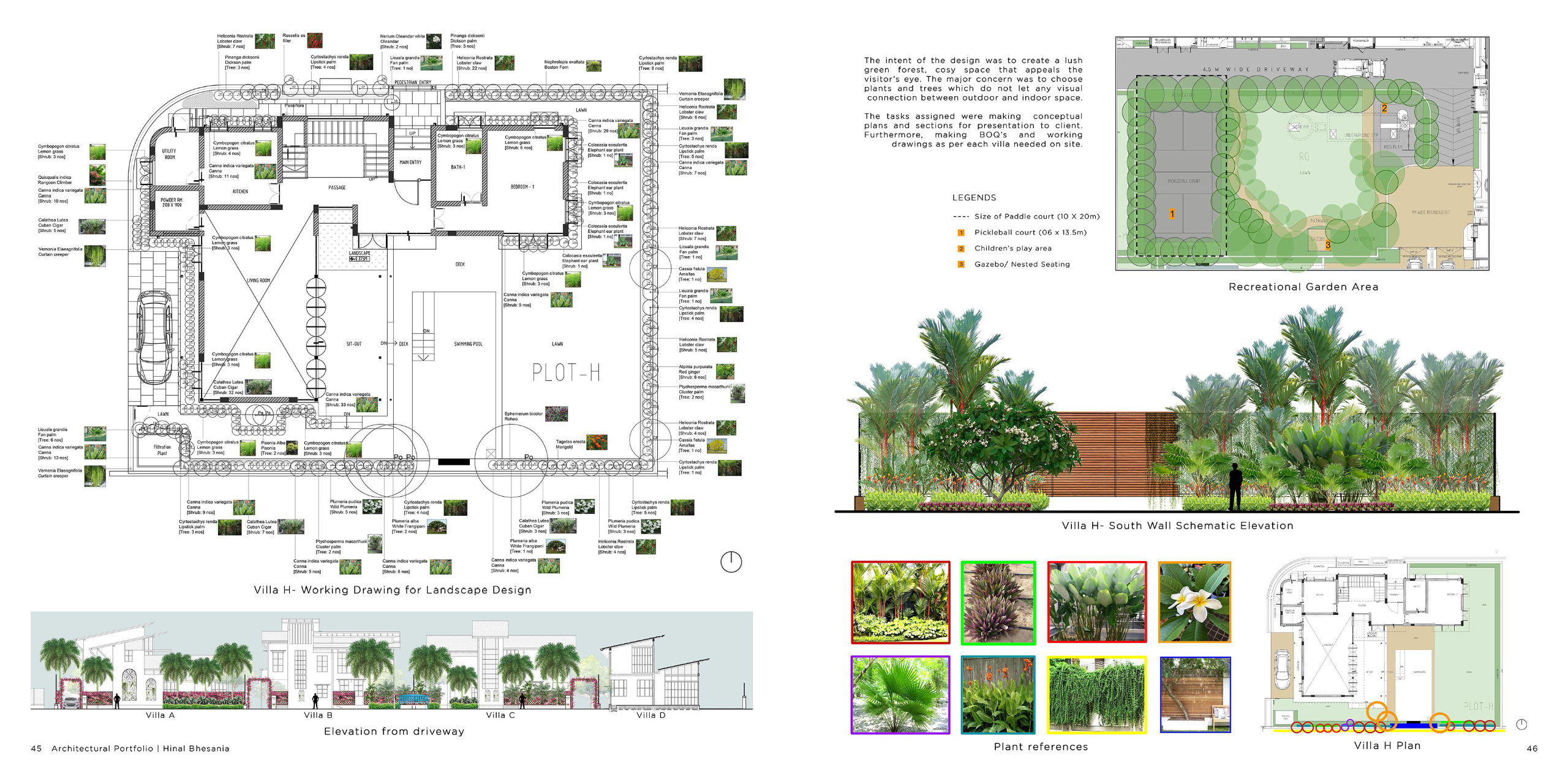 Landscape Working Drawings – Villa H, Sienna Vaddo Project Detailed planting layout, elevation drawings, and landscape sections for Villa H. Focused on creating lush, cohesive outdoor environments with native plant references and aesthetic elevation compositions.