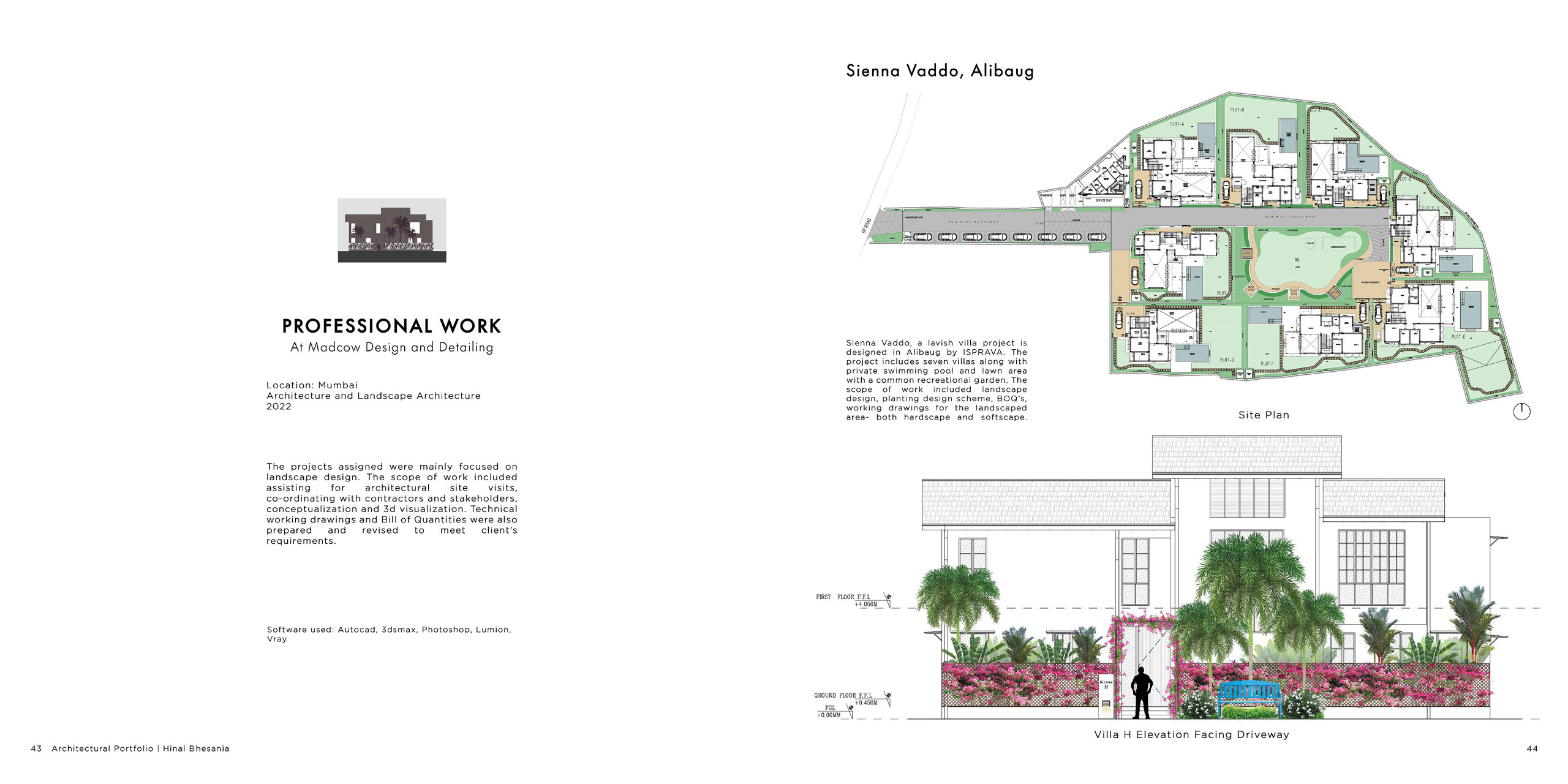 Landscape Architecture Project – Sienna Vaddo, Alibaug Professional landscape design drawings for luxury villas in Alibaug. Includes site planning, planting design, and villa elevation detailing for ISPRA VA’s Sienna Vaddo, executed using AutoCAD, Lumion, and Photoshop.
